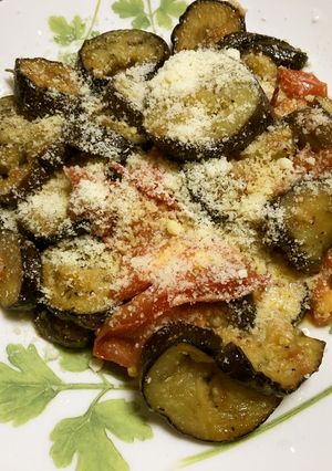 なすとトマト炒め・粉チーズトッピング-レシピのメイン写真