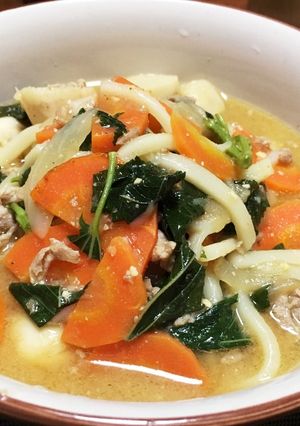 絶品★モロヘイヤ入り豚汁うどん-レシピのメイン写真