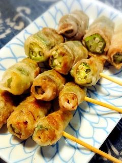 オクラの豚しそ巻き串-レシピのメイン写真