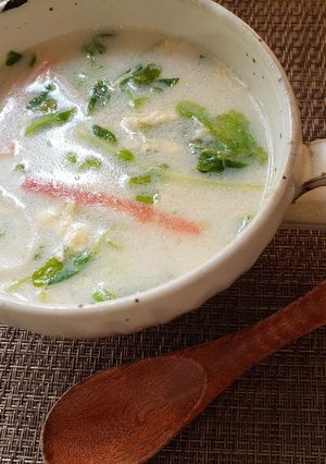 豆苗レタスカニカマの中華風卵ミルクスープ-レシピのメイン写真