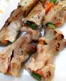 インゲンと人参の豚薄切り肉巻き焼き