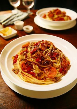 海老とマッシュルームのトマトパスタ-レシピのメイン写真