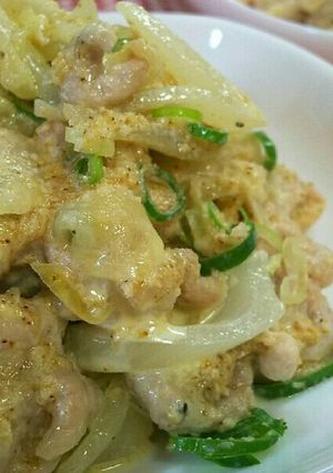 豚こま肉と玉ねぎの白だしマヨソース-レシピのメイン写真