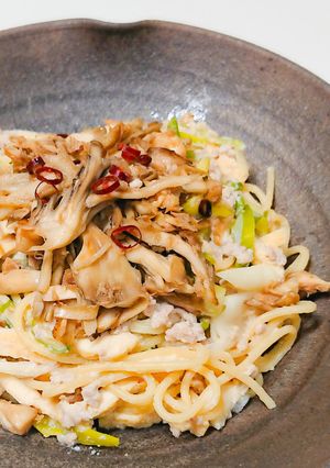 きのこと油揚げの豆乳和風パスタ-レシピのメイン写真