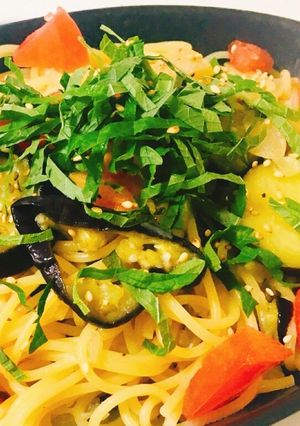茄子とトマトの和風ペペロンチーノパスタ-レシピのメイン写真