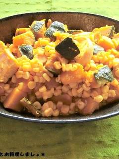 簡単★鶏肉とかぼちゃとコーンのシンプル煮-レシピのメイン写真