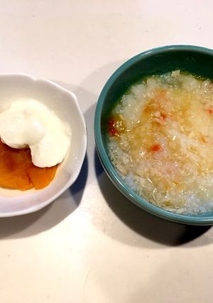 【離乳食中期】ササミがゆとヨーグルト-レシピのメイン写真