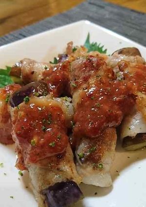 ナスの肉巻きの梅柚子味噌ダレ-レシピのメイン写真