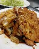 豚生姜焼き。ネギカッターで肉やわらか実験
