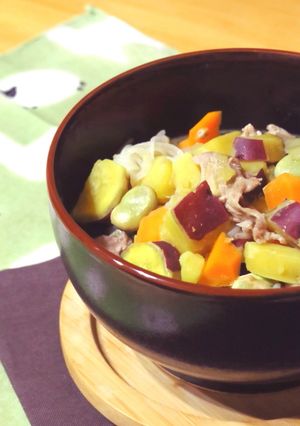☆腸活☆白だしでサツマイモの彩り肉じゃが-レシピのメイン写真