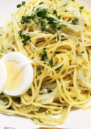 野沢菜ちりめんで作る☆簡単、和風パスタ♪-レシピのメイン写真
