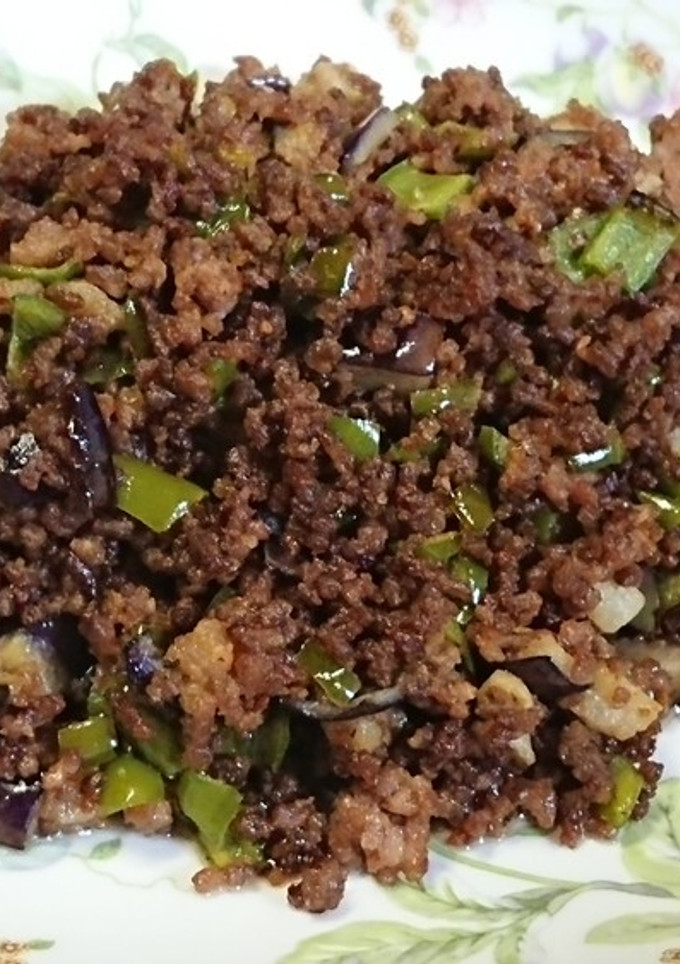 茄子とピーマンと挽き肉の甘辛味噌炒め-レシピのメイン写真