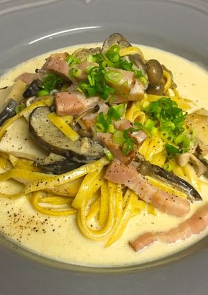 糖質制限!きのこベーコンのクリームパスタ-レシピのメイン写真