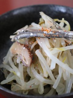 朝昼♪簡単♪茹でもやし出し殻佃煮の和え物-レシピのメイン写真