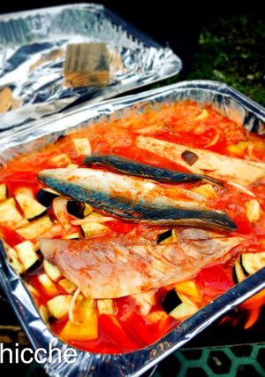 キャンプ飯♡鯖と野菜のトマト煮込み-レシピのメイン写真