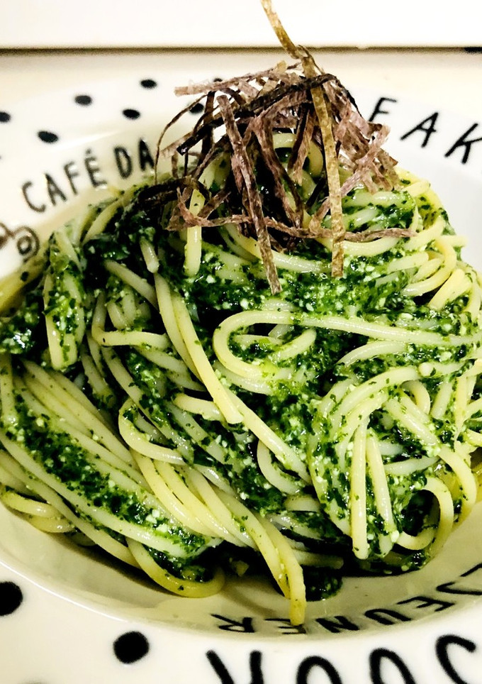 簡単！モロヘイヤと枝豆の冷製和風パスタ-レシピのメイン写真