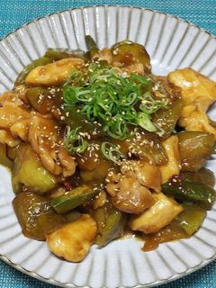 鶏肉と茄子とオクラの甘辛さっぱり炒め♪-レシピのメイン写真