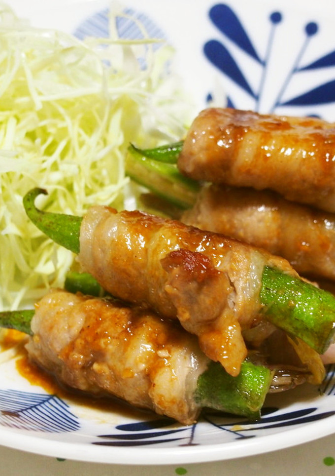 みょうがとオクラの豚巻き♪味噌ダレで♪-レシピのメイン写真