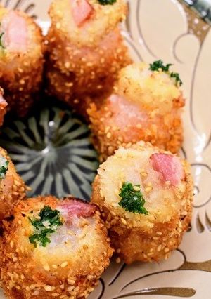 桃と帆立貝の重ね揚げ-レシピのメイン写真