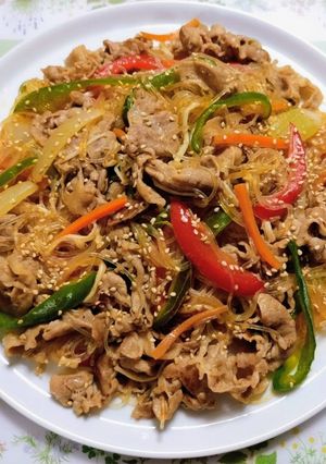 簡単今夜の夕飯！えのき豚肉韓国チャプチェ主菜-レシピのメイン写真