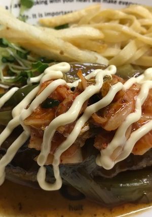 昆布つゆで照り焼きキムチ乗せハンバーグ♪-レシピのメイン写真