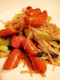 ソーセージと青梗菜ともやしのサッと炒め-レシピのメイン写真
