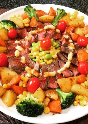 野菜たっぷり！牛ステーキ焼き!(^^)!-レシピのメイン写真