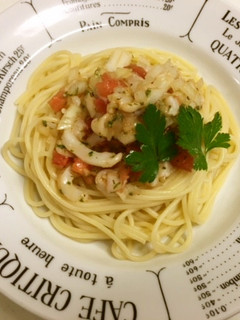 簡単和えるだけ!いかと甘エビの冷製パスタ-レシピのメイン写真
