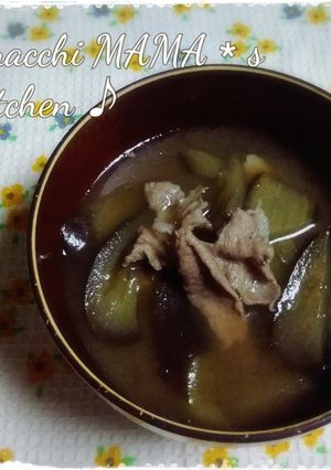 茄子の味噌汁に豚肉♪-レシピのメイン写真