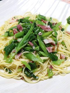 ツルムラサキとベーコンのパスタ-レシピのメイン写真