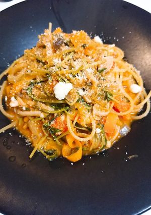冷蔵庫整理にも！ツナと豆苗のトマトパスタ-レシピのメイン写真