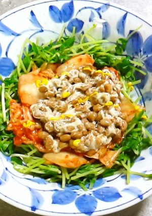 豆苗とキムチと納豆のテキトーサラダ-レシピのメイン写真