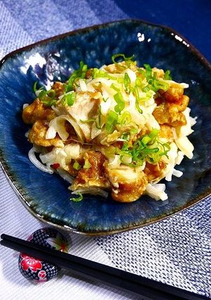 レンジで簡単！玉葱と唐揚げのマヨチリ-レシピのメイン写真