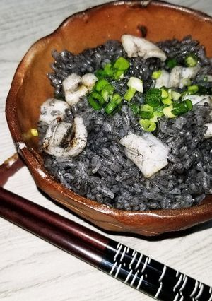 釣り人飯！アオリイカのイカ墨炊き込み飯！-レシピのメイン写真