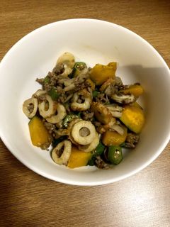 ひき肉とかぼちゃの甘辛炒め-レシピのメイン写真
