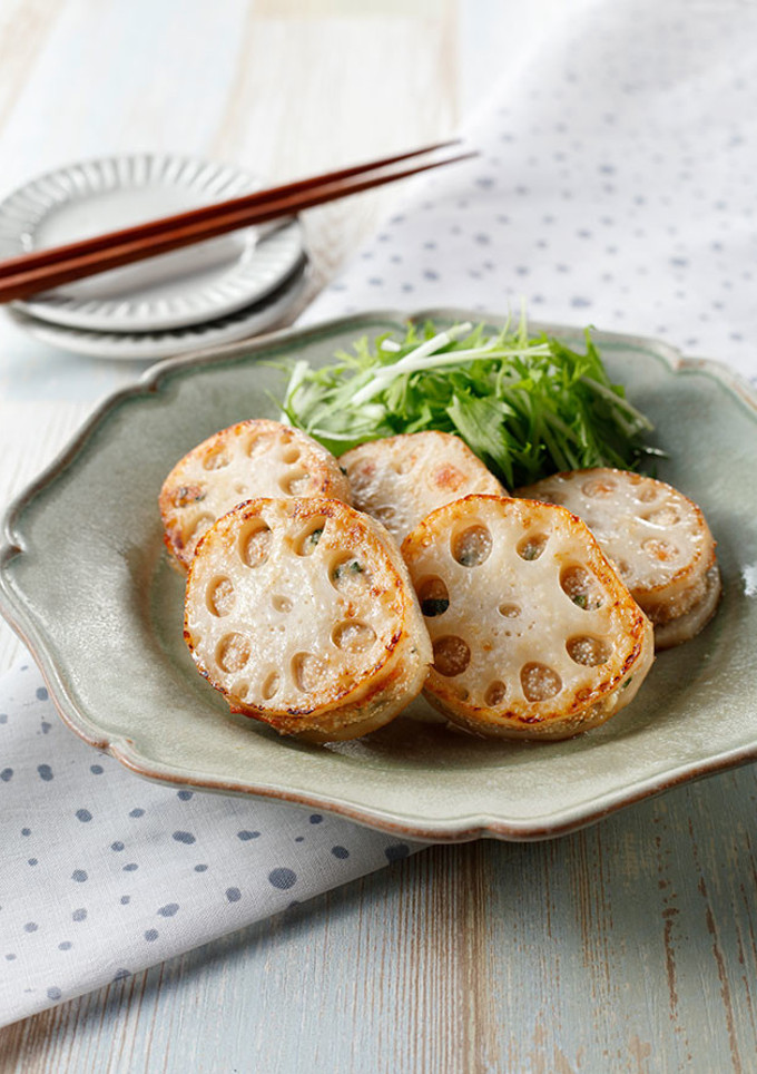 明太子でウマウマ☆れんこんのはさみ焼き-レシピのメイン写真