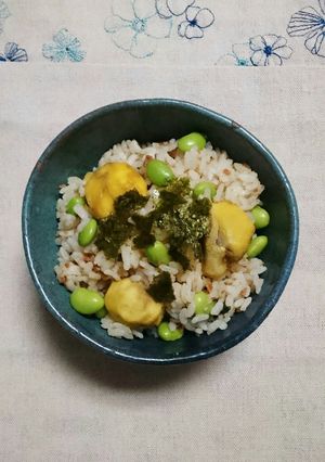 鶏そぼろベース☆栗と枝豆。混ぜご飯-レシピのメイン写真