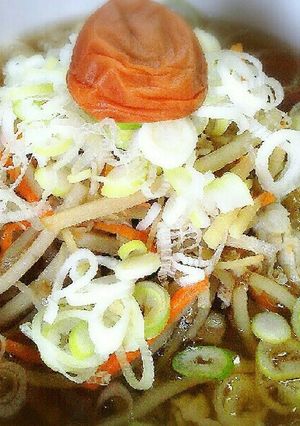 ゴボウと梅干しの温かい素麺-レシピのメイン写真