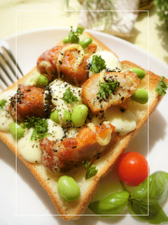 唐揚げ×モッツァレラ×枝豆のトースト-レシピのメイン写真