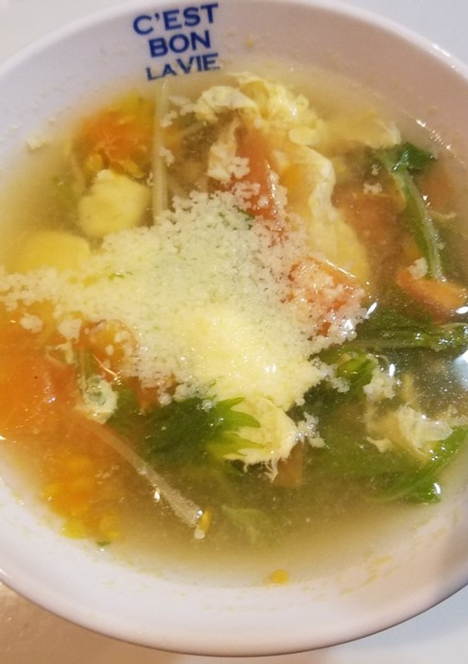 簡単！水菜とトマトのコンソメスープ！-レシピのメイン写真