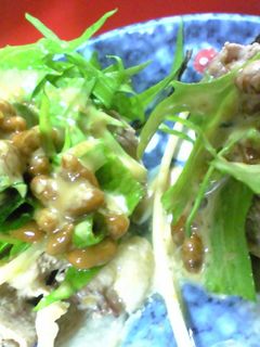 簡単!豚肉&水菜&納豆のごまだれ-レシピのメイン写真