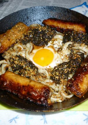 ごぼ天＋生もずくの月見焼きうどん-レシピのメイン写真