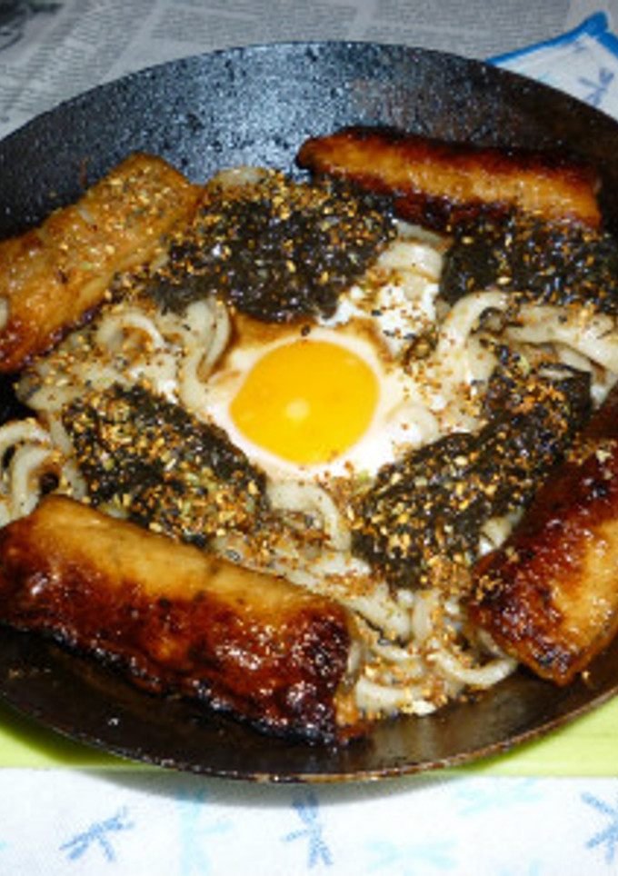 ごぼ天＋生もずくの月見焼きうどん-レシピのメイン写真