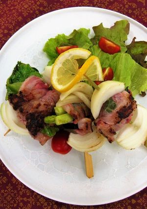 夏野菜の豚肉ロール串焼き　甘辛ソース-レシピのメイン写真