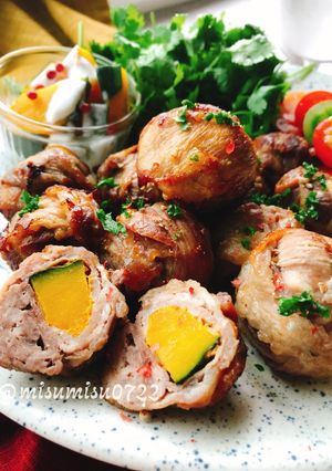 たこ焼き器で南瓜の肉巻き(動画有)-レシピのメイン写真