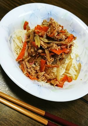 ツナとゴボウのお素麺パスタ-レシピのメイン写真