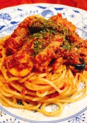 さんま缶でトマトバジルパスタ-レシピのメイン写真