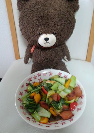 チンゲン菜と赤、黄パプリカネギの野菜炒め-レシピのメイン写真
