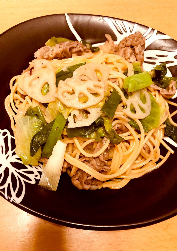 豚肉と蓮根、ネギのシャキシャキ和風パスタ-レシピのメイン写真