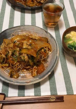 豚キムチ餡掛けかたやきそば-レシピのメイン写真